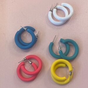 Colorful Chunky Hoop Earrings - Set of 5